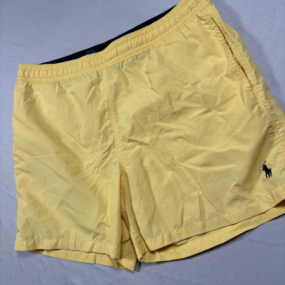 Polo Ralph‎ Lauren Swim Trunks Mens Medium Yellow Nylon Mesh Lined Pony Logo